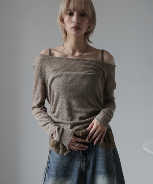 Ulysses(ユリシス)の「2set サイドシャーリングカットソー&レースキャミ(Tシャツ/カットソー・レディース・グレー/ブラック/モカ・F)」の10枚目の写真