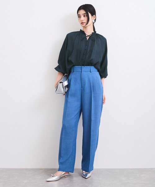 VIS(ビス)の「【洗える】ピンタックスタンドカラーフリルブラウス(シャツ/ブラウス・レディース・ライトグリーン/オフホワイト/チャコールグレー・FREE)」の8枚目の写真