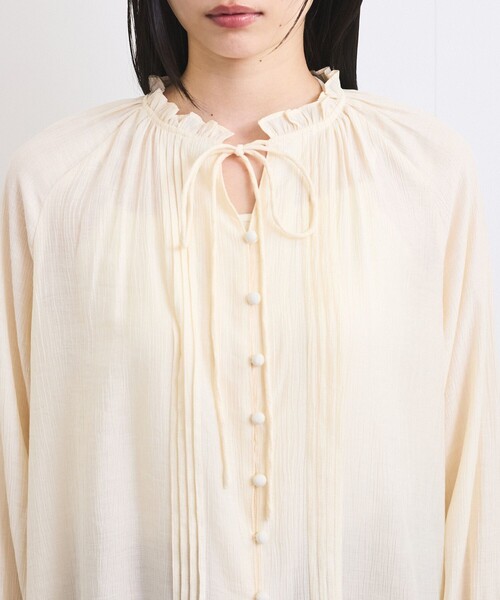 VIS(ビス)の「【洗える】ピンタックスタンドカラーフリルブラウス(シャツ/ブラウス・レディース・ライトグリーン/オフホワイト/チャコールグレー・FREE)」の19枚目の写真