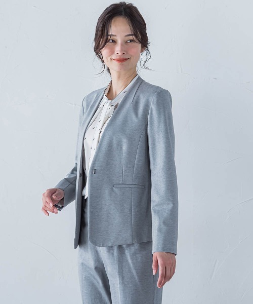LAUTREAMONT(ロートレアモン)の「コンフォートノーカラージャケット≪洗濯機で洗える/セットアップ対応≫(ノーカラージャケット・レディース・ライトグレー/ネイビー・11号/9号)」の14枚目の写真