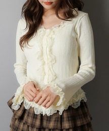 SPINNS(スピンズ)の「フリルニットカットソー/カーディガン/レース(Tシャツ/カットソー・レディース)」