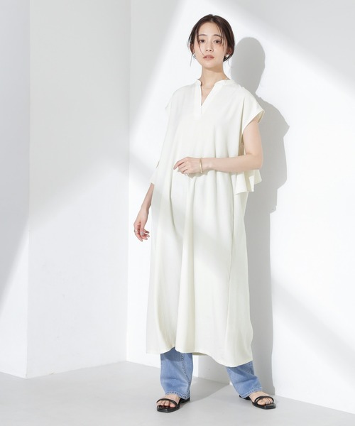 セール】リネンタッチバックフレアスキッパーワンピース