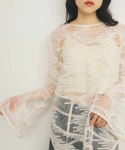 KBF（ケイビーエフ）の「バテンレースブラウス（シャツ/ブラウス・レディース・アイボリー/ブラック・ONE）」の4枚目の写真