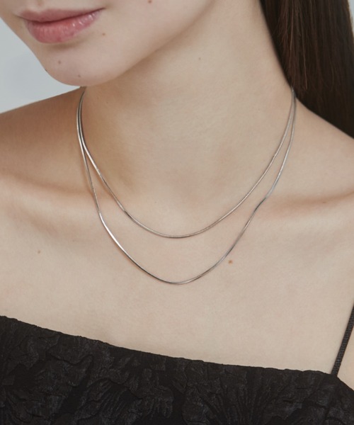 セール】【 金属アレルギー対応 】simple double snake necklace