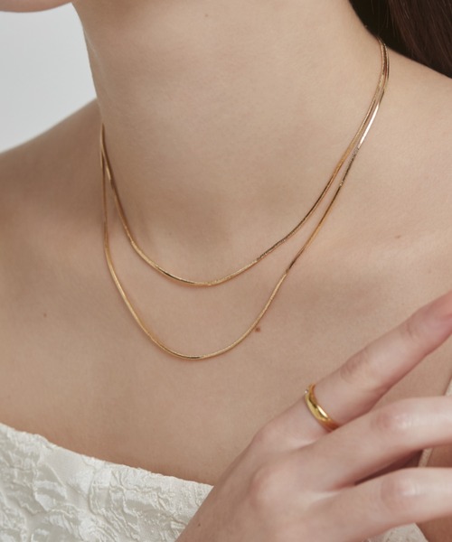 ゴールド シンプルネックレス セール】【 金属アレルギー対応 】simple double snake necklace