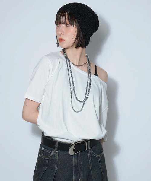 PAGEBOY（ページボーイ）の「【2サイズ展開】ルーズネック2WAYオフショル（Tシャツ/カットソー・レディース・ブラック/チャコールグレー/ホワイト/ブルー系その他/ピンク系その他/サックスブルー・FREE/LARGE）」の12枚目の写真