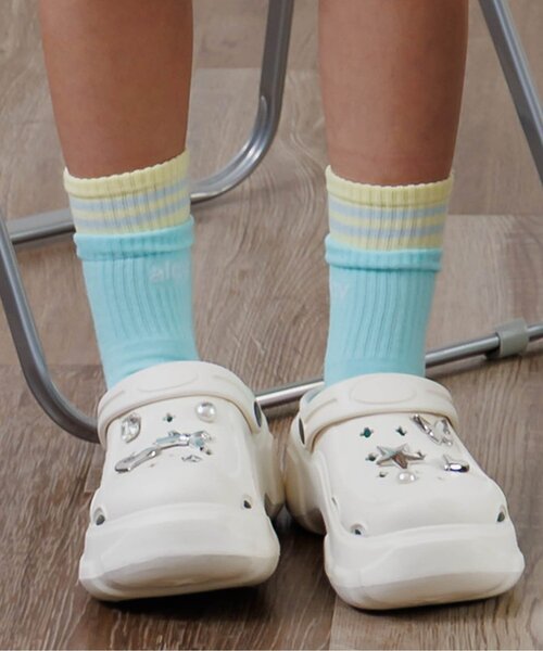 algy（アルジー）の「【抗菌防臭】レイヤード風ラインクルーソックス（ソックス/靴下・キッズ・ブラック/オフホワイト/ミント・21/24）」の3枚目の写真