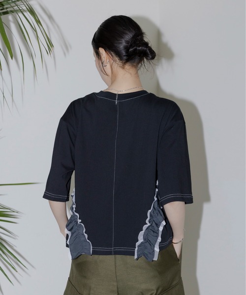 エイミーロウ　サイドフリル ドロスト クロップドTシャツ　Eimee Law サイドフリル ドロスト クロップドTシャツ Eimee Law│Eimee Law