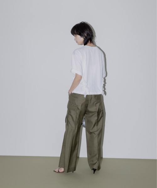 エイミーロウ　サイドフリル ドロスト クロップドTシャツ　Eimee Law サイドフリル ドロスト クロップドTシャツ Eimee Law│Eimee Law