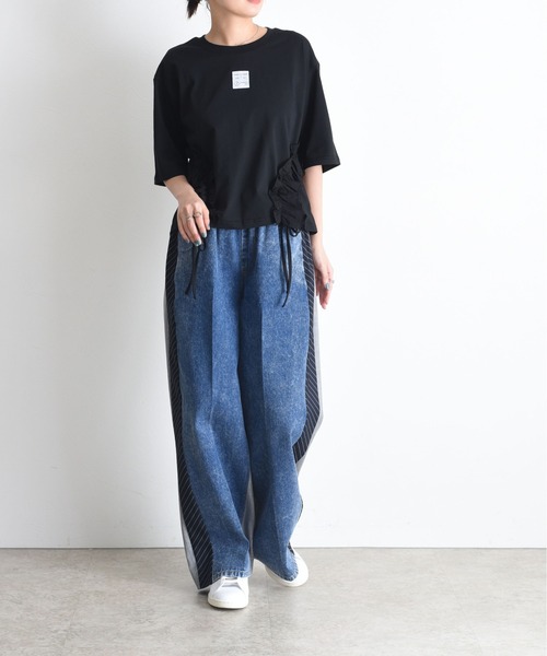 エイミーロウ　サイドフリル ドロスト クロップドTシャツ　Eimee Law サイドフリル ドロスト クロップドTシャツ Eimee Law│Eimee Law