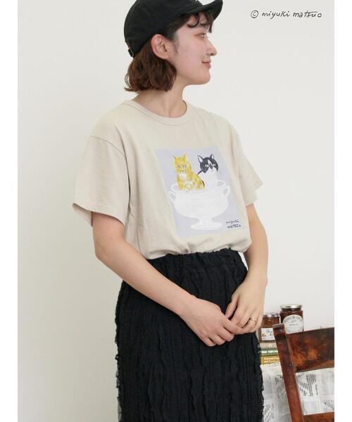 Samansa Mos2（サマンサ モスモス）の「【miyuki matsuo×Samansa Mos2】Tシャツ（Tシャツ/カットソー・レディース・ベージュ/ブラック/オフホワイト・F）」の3枚目の写真