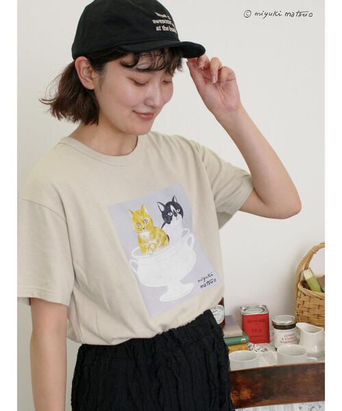 Samansa Mos2（サマンサ モスモス）の「【miyuki matsuo×Samansa Mos2】Tシャツ（Tシャツ/カットソー・レディース・ベージュ/ブラック/オフホワイト・F）」の4枚目の写真