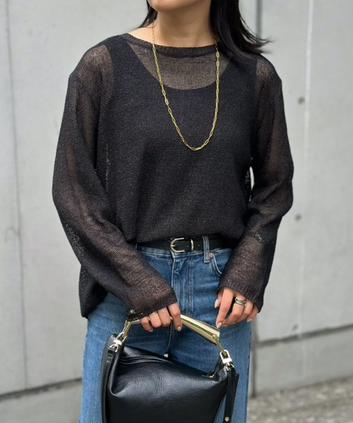 Emma Taylor（エマテイラー）の「ペーパーヤーンルーズプルオーバー（ニット/セーター・レディース・ホワイト/ブラック・FREE）」の9枚目の写真