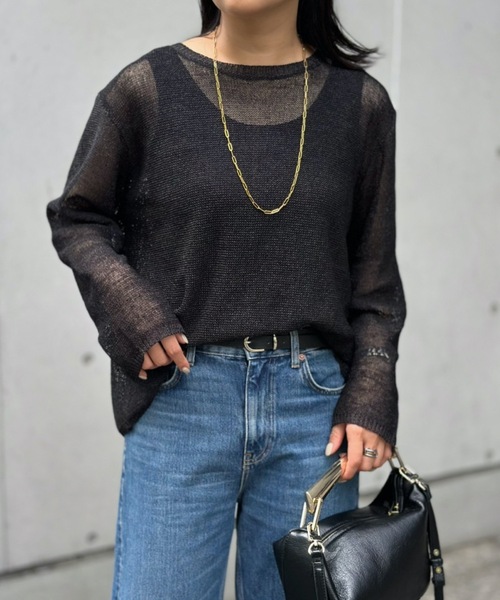 Emma Taylor（エマテイラー）の「ペーパーヤーンルーズプルオーバー（ニット/セーター・レディース・ホワイト/ブラック・FREE）」の7枚目の写真