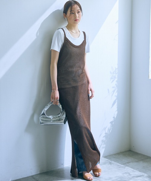 slattgir(スラットジール)の「高身長 メッシュ編キャミワンピース(トールサイズ)Essenave≪動画あり≫(ワンピース・レディース・ブラック/ブラウン・5L/M/L/LL/3L/4L)」の1枚目の写真