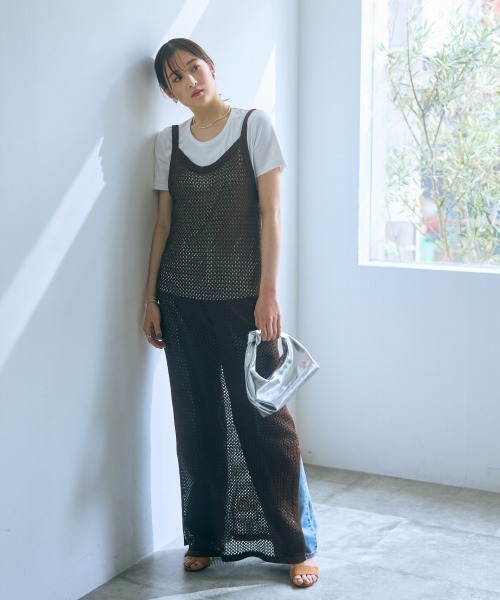 slattgir(スラットジール)の「高身長 メッシュ編キャミワンピース(トールサイズ)Essenave≪動画あり≫(ワンピース・レディース・ブラック/ブラウン・5L/M/L/LL/3L/4L)」の5枚目の写真