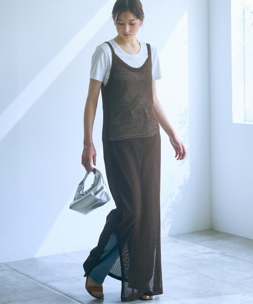 slattgir(スラットジール)の「高身長 メッシュ編キャミワンピース(トールサイズ)Essenave≪動画あり≫(ワンピース・レディース・ブラック/ブラウン・5L/M/L/LL/3L/4L)」の6枚目の写真