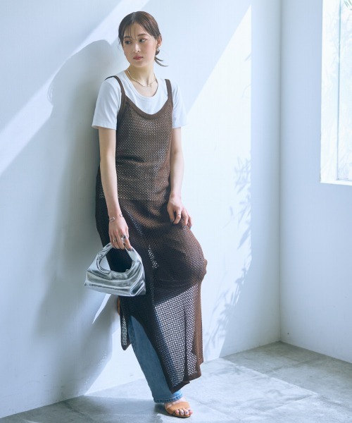 slattgir(スラットジール)の「高身長 メッシュ編キャミワンピース(トールサイズ)Essenave≪動画あり≫(ワンピース・レディース・ブラック/ブラウン・5L/M/L/LL/3L/4L)」の7枚目の写真