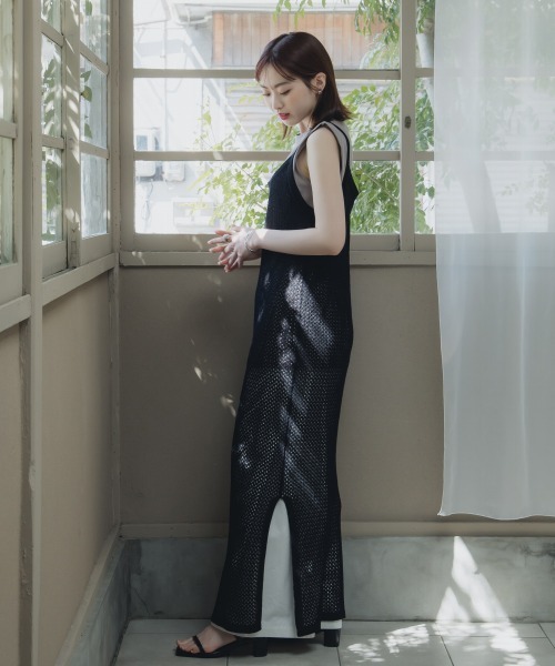 slattgir(スラットジール)の「高身長 メッシュ編キャミワンピース(トールサイズ)Essenave≪動画あり≫(ワンピース・レディース・ブラック/ブラウン・5L/M/L/LL/3L/4L)」の10枚目の写真