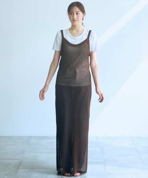 slattgir(スラットジール)の「高身長 メッシュ編キャミワンピース(トールサイズ)Essenave≪動画あり≫(ワンピース・レディース・ブラック/ブラウン・5L/M/L/LL/3L/4L)」の15枚目の写真