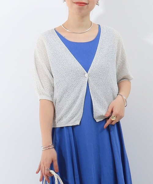 MICO COULIER（ミコクリエ）の「ホールガーメントカノコ柄ラメ羽織カーディガン（カーディガン/ボレロ・レディース・モカ/ブラック/オフホワイト・38）」の2枚目の写真