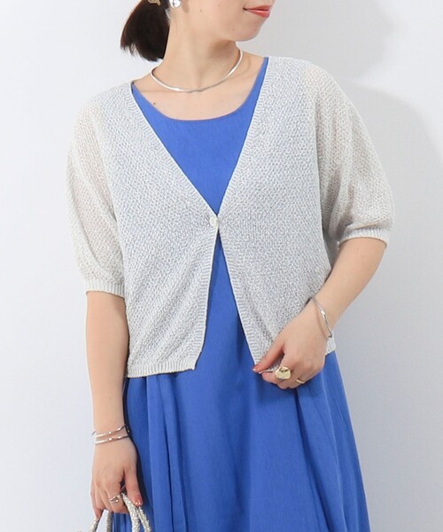 MICO COULIER（ミコクリエ）の「ホールガーメントカノコ柄ラメ羽織カーディガン（カーディガン/ボレロ・レディース・モカ/ブラック/オフホワイト・38）」の11枚目の写真