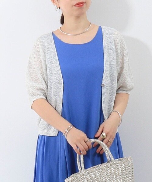 MICO COULIER（ミコクリエ）の「ホールガーメントカノコ柄ラメ羽織カーディガン（カーディガン/ボレロ・レディース・モカ/ブラック/オフホワイト・38）」の6枚目の写真