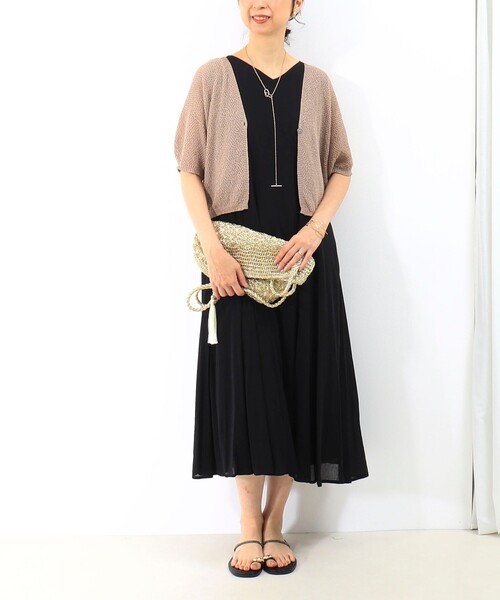 MICO COULIER（ミコクリエ）の「ホールガーメントカノコ柄ラメ羽織カーディガン（カーディガン/ボレロ・レディース・モカ/ブラック/オフホワイト・38）」の4枚目の写真