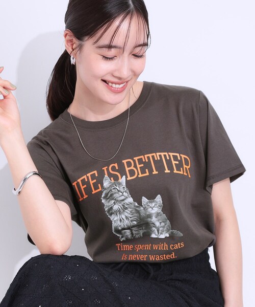 Cutie Blonde(キューティーブロンド)の「【洗える/S-LL】選べる3柄 ベーシックプリントTシャツ(Tシャツ/カットソー・レディース・ブラック系2/グリーン系その他4/ホワイト系1/ホワイト系2/ピンク系/チャコール・01/03/02/04)」の4枚目の写真