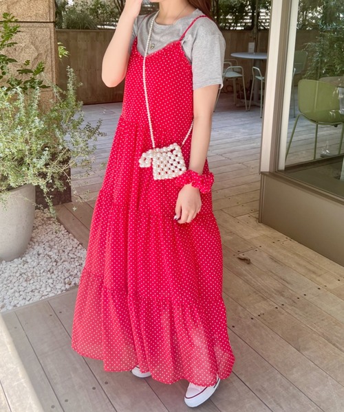 SOLLON.（ソルロン）の「【シュシュset】フリルティアードキャミワンピース（ワンピース・レディース・ホワイト/ライトグリーン/レッド・FREE）」の3枚目の写真