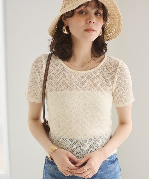 ストレッチレーストップス セール】ストレッチレース トップス (半袖）（Tシャツ