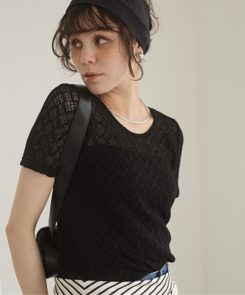 セール】ストレッチレース トップス (半袖）（Tシャツ