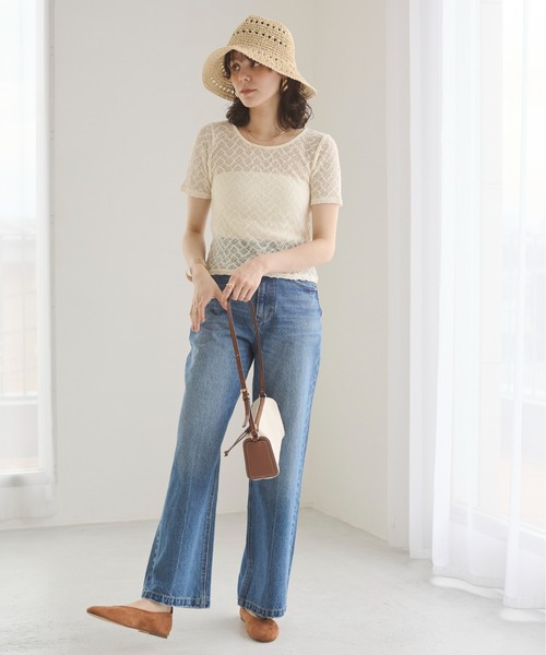 ANGIE(アンジー)の「ストレッチレース シアートップス (半袖)(Tシャツ/カットソー・レディース・ホワイト/アイボリー/ブラック・FREE)」の18枚目の写真