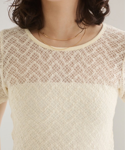 ANGIE(アンジー)の「ストレッチレース シアートップス (半袖)(Tシャツ/カットソー・レディース・ホワイト/アイボリー/ブラック・FREE)」の22枚目の写真