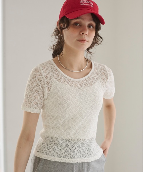 セール】ストレッチレース トップス (半袖）（Tシャツ