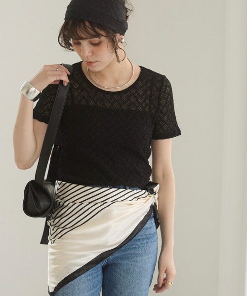 ストレッチレース トップス (半袖）（Tシャツ/カットソー