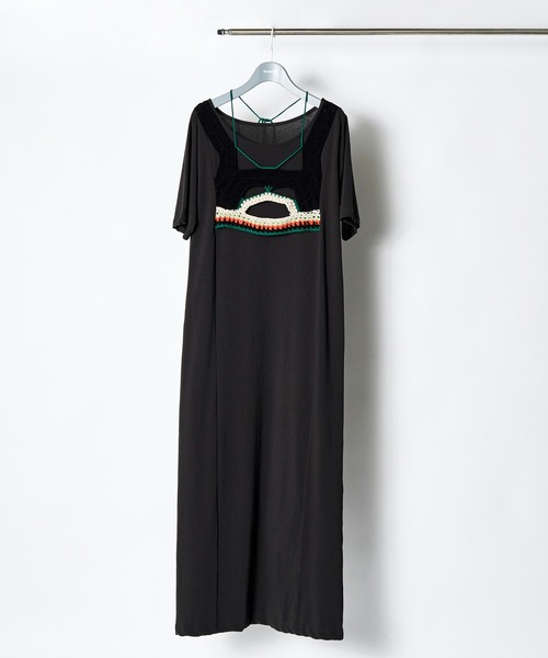 RUMCHE(ラムシェ)の「Knit Docking Cutsew Dress / ニットドッキングカットソードレス(ワンピース・レディース・ブラック/チャコールグレー・FREE)」の2枚目の写真