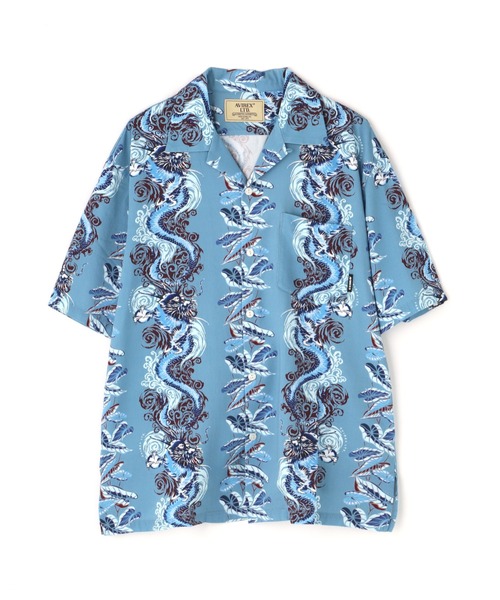 【AVIREX】アヴィレックス アロハシャツ 半袖 レーヨン ブルー セール】《WEB&DEPOT限定》ALOHA SHIRT DRAGON RISE / アロハ