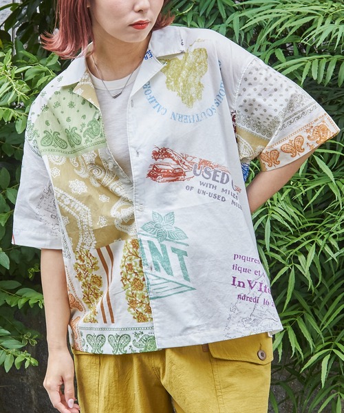 柄シャツ ナンバープレート ナンバー 数字 漢字 文字 ロゴ 中国語 カラフル ホワイト 白 マルチカラー 長袖 長袖シャツ オーバーサイズ 衣装 韓国 ワイシャツ 花柄 プリント マルチカラー LOUIS & CLERK｜STYLE