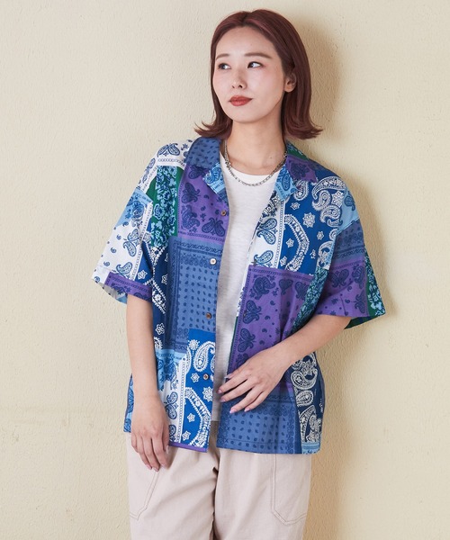 CUBE SUGAR（キューブシュガー）の「綿ソフトボイル総柄プリントオープンカラーシャツ（シャツ/ブラウス・レディース・ブラック系その他/ブラック×ブルー/ホワイト系その他/ベージュ系その他/カラフル/ブルー系その他・M）」の17枚目の写真