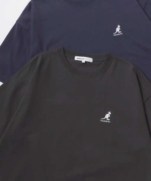 KANGOL（カンゴール）の「KANGOL/カンゴール Lazar別注･コラボ オーバーサイズ コットン ロゴ ワンポイント刺繍 半袖Tシャツ/無地T/レディース メンズ（Tシャツ/カットソー・メンズ・ホワイト/チャコール/ベージュ/ネイビー/ブラック・L/M/XL）」の3枚目の写真