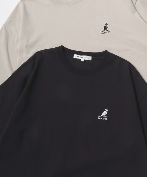KANGOL（カンゴール）の「KANGOL/カンゴール Lazar別注･コラボ オーバーサイズ コットン ロゴ ワンポイント刺繍 半袖Tシャツ/無地T/レディース メンズ（Tシャツ/カットソー・メンズ・ホワイト/チャコール/ベージュ/ネイビー/ブラック・L/M/XL）」の2枚目の写真