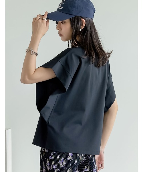 Re:EDIT（リエディ）の「[二の腕カバー]鹿の子フレンチスリーブトップス（Tシャツ/カットソー・レディース・ブラック/オフホワイト/チャコールグレー・LARGE/MEDIUM）」の5枚目の写真