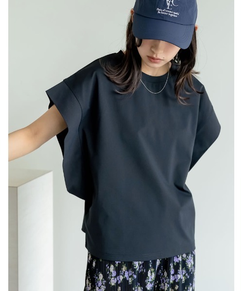 Re:EDIT（リエディ）の「[二の腕カバー]鹿の子フレンチスリーブトップス（Tシャツ/カットソー・レディース・ブラック/オフホワイト/チャコールグレー・LARGE/MEDIUM）」の7枚目の写真