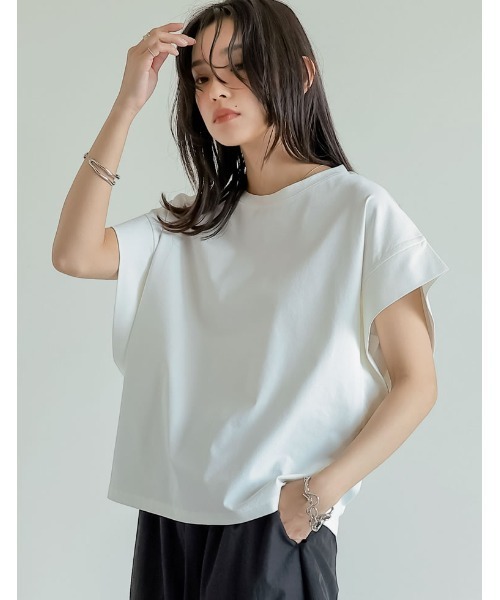 Re:EDIT（リエディ）の「[二の腕カバー]鹿の子フレンチスリーブトップス（Tシャツ/カットソー・レディース・ブラック/オフホワイト/チャコールグレー・LARGE/MEDIUM）」の9枚目の写真