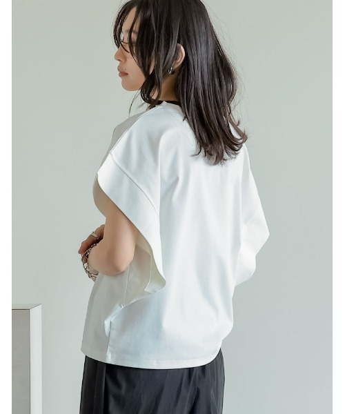 Re:EDIT（リエディ）の「[二の腕カバー]鹿の子フレンチスリーブトップス（Tシャツ/カットソー・レディース・ブラック/オフホワイト/チャコールグレー・LARGE/MEDIUM）」の11枚目の写真