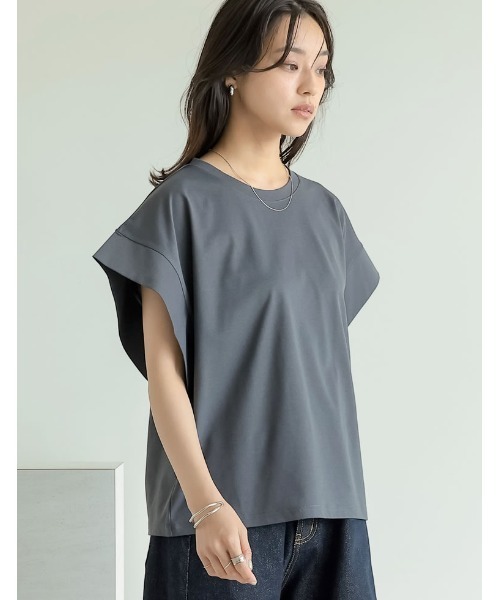 Re:EDIT（リエディ）の「[二の腕カバー]鹿の子フレンチスリーブトップス（Tシャツ/カットソー・レディース・ブラック/オフホワイト/チャコールグレー・LARGE/MEDIUM）」の16枚目の写真