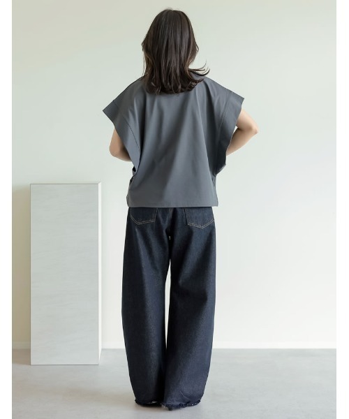 Re:EDIT（リエディ）の「[二の腕カバー]鹿の子フレンチスリーブトップス（Tシャツ/カットソー・レディース・ブラック/オフホワイト/チャコールグレー・LARGE/MEDIUM）」の17枚目の写真