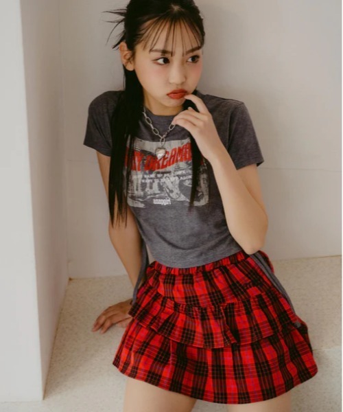 ANAP GｉRL（アナップガール）の「ティアード チェック スカート【キッズお揃い】（スカート・キッズ・ブルー/レッド・M/S/XS）」の20枚目の写真