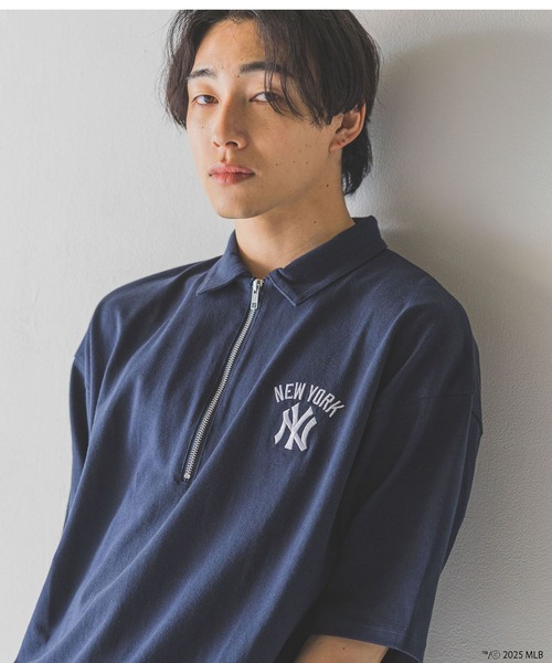 LOWRYS FARM(ローリーズファーム)の「MLBハーフZIPポロSS 492782(Tシャツ/カットソー・メンズ・ネイビー/アイボリー/チャコールグレー・MEDIUM/LARGE)」の1枚目の写真